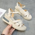 thumbnail image 7 of Honeeladyy Sandals for Women Wide,Fashion Wedge Ankle Buckle Sandals Summer Beach Sandals Open Toe Espadrille Platform Birthday Gifts for Wife Beige Size 42, 7 of 7