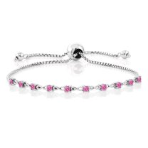 Gem Stone King 925 Sterling Silver Bracelet for Women 2.5mm Set with Round Pink Zirconia