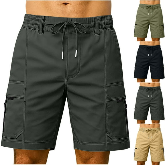 RYDCOT Men’s Cargo Sweat Shorts Casual Drawstring Elastic Waist Shorts Athletic Workout Gym Jogger Short with Pockets Khaki