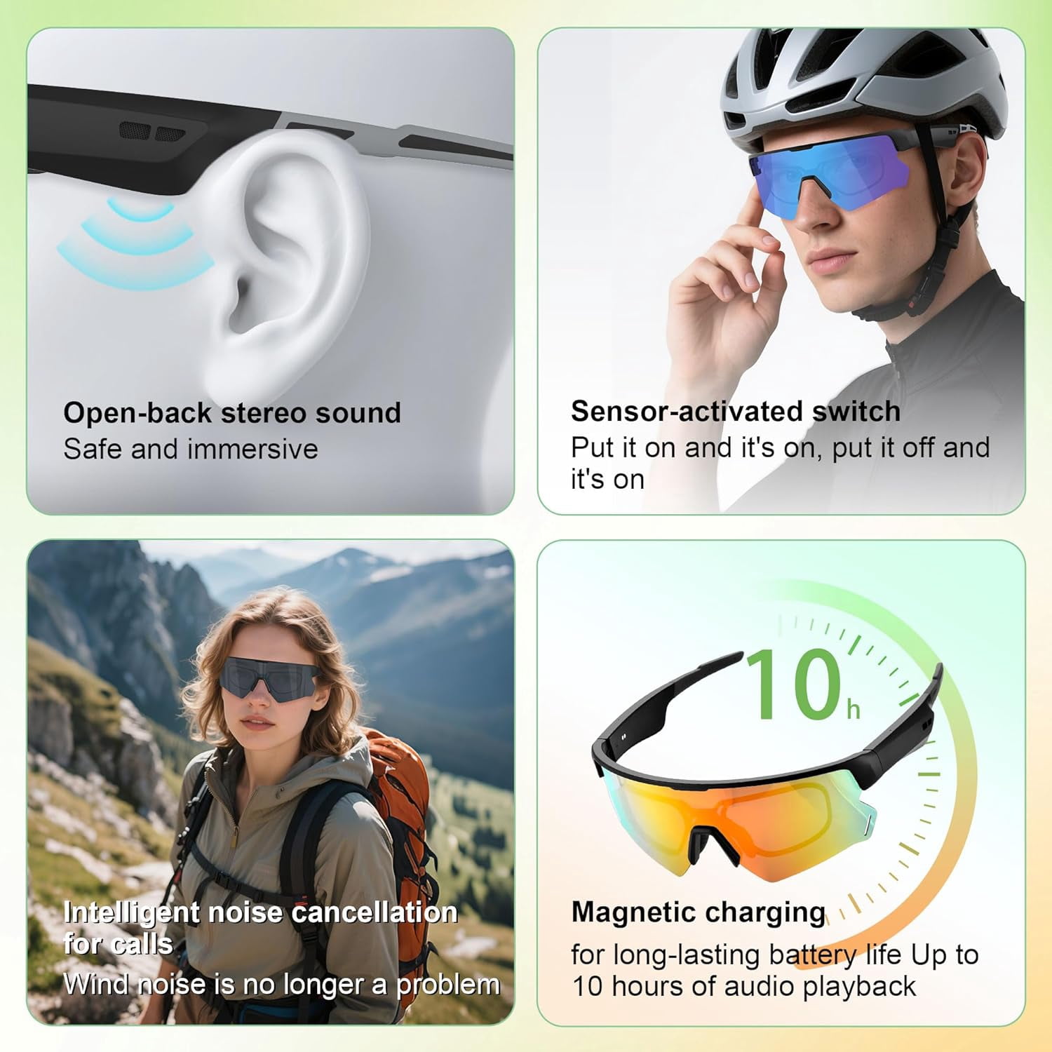 Blackview AI Smart Audio Sunglasses with Bluetooth: Polarized Sports Glasses for Men & Women, Built-in Speaker & Mic, Voice Control, UV400 Protection for Cycling Running Driving