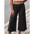 thumbnail image 4 of Argulvti Women's Capri Pants Fold Over Waistband Low Rise Solid Color Wide Leg Cropped Lounge Trousers, 4 of 9