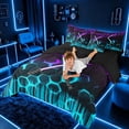thumbnail image 4 of meiyoeat Neon Twin Bedding Sets for Boys, Sci-Fi Purple Cyan Gaming Bedding Comforter Set, Black Reversible 7-Piece, 4 of 6