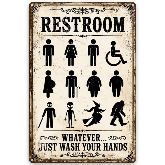 Restroom Iron Wall Decor Sign - Vintage Style Metal Sign with Humorous Whatever Just Wash Your Hands Theme, 8x12 Inch, Weather Resistant Indoor/Outdoor Rustic Decoration for Home or Bathroom