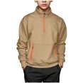 thumbnail image 2 of Cethrio Boys Half Zip Sweatshirts, Long Sleeve Pullover Fleece Lined Casual Fall Tops with Pockets Khaki Size 9-10 T, 2 of 7