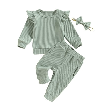 

Bagilaanoe Toddler Baby Girl Long Pants Set Long Sleeve Sweatshirt Pullover Tops + Sweatpants + Headband 6M 12M 18M 24M 3T Kids Casual Sweatsuits