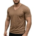 thumbnail image 2 of Qwertyu Men's T-Shirts Short Sleeve V Neck Shirts Summer Casual Classic Basic Tee Shirts Brown L, 2 of 5