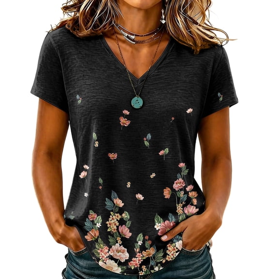 Sewkxo Womens Summer Tops Short Sleeve Basic Casual V Neck T Shirts Trendy Fashion 2026 Top,Black 3XL