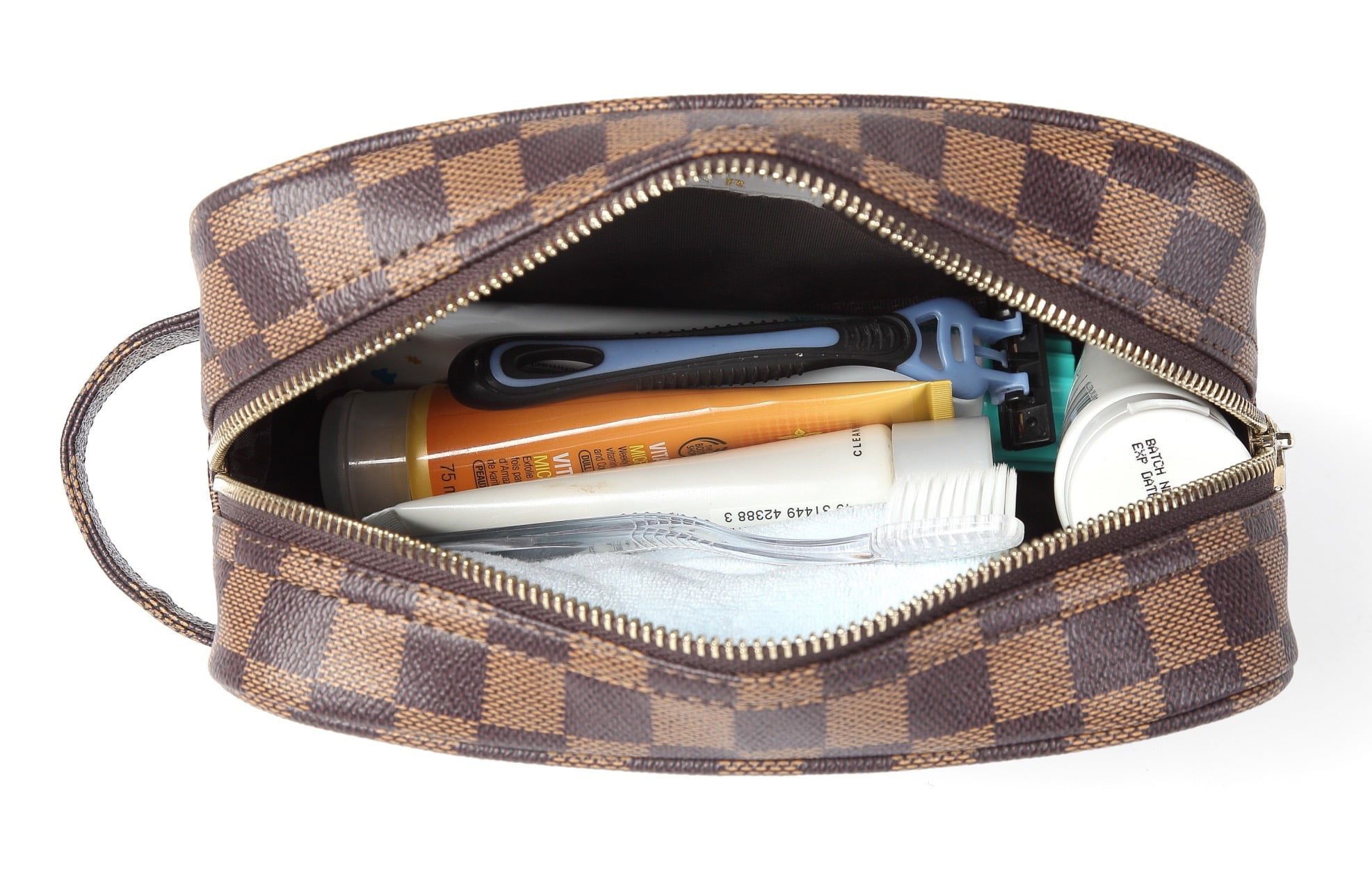 Comparing the Daisy Rose, Luxouria & Wodkeis Brown Checkered Makeup Bags