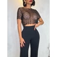thumbnail image 5 of Biezeib Women's Beaded Crop Tops Round Neck Short Sleeve See Through Sparkle Short Tops for Summer, 5 of 6