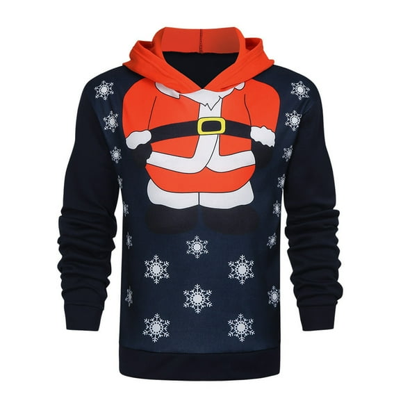 WREESH Men's Fleece Hooded Christmas Funny Print Sweatshirt Jacket