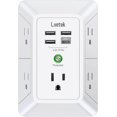 thumbnail image 1 of Cargador de pared USB, protector contra sobretensiones LVETEK, extensor de 5 tomacorrientes con 4 puertos USB (1 toma USB C), tira de alimentación de 3 lados 1680J, tomas múltiples, adaptador de pared, 1 of 3