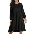 thumbnail image 3 of HUBERY Women Crew Neck Long Puff Sleeve Ruffled Keyhole Back Midi Dress, 3 of 5