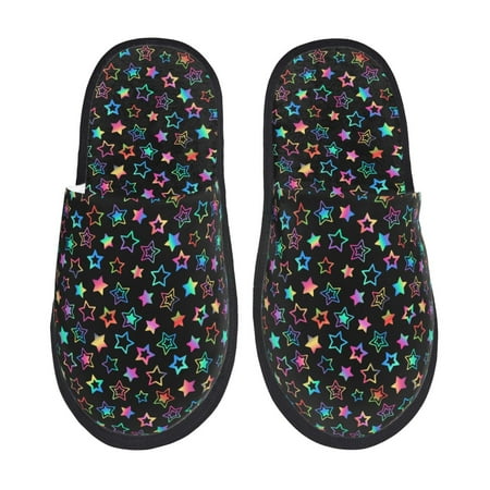 Balery Multi-Colored Stars Slient Indoor Furry Fleece Comfort House Shoes Soft Non-Slip Home Shoes Cotton slippers House Slippers-- Medium