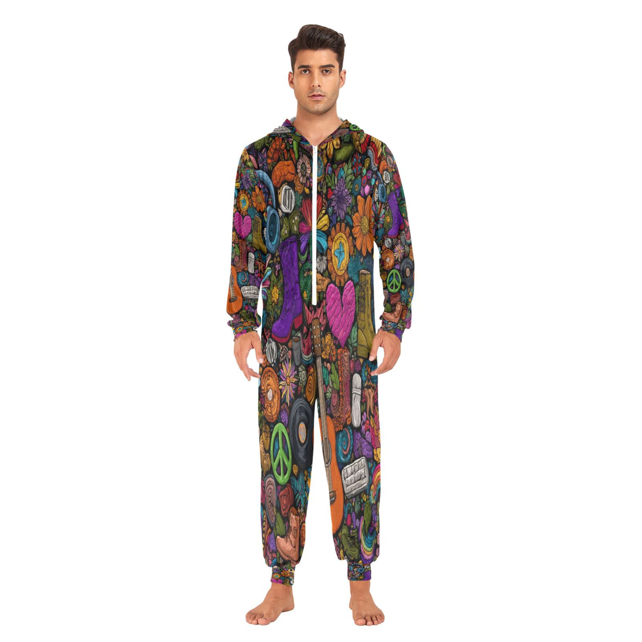 1-Pack Onesie Jumpsuits For Men&Women Winter One Piece Zipper Pajamas Playsuit A Seamless Pattern Of Doodles