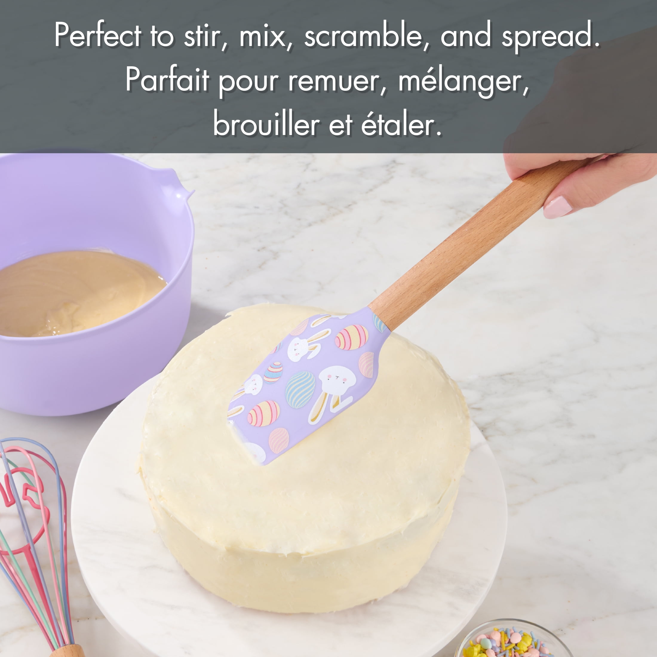 Way to Celebrate Easter Rabbit and Eggs Silicone Spatula with Beechwood Handle, Easter Baking Tool