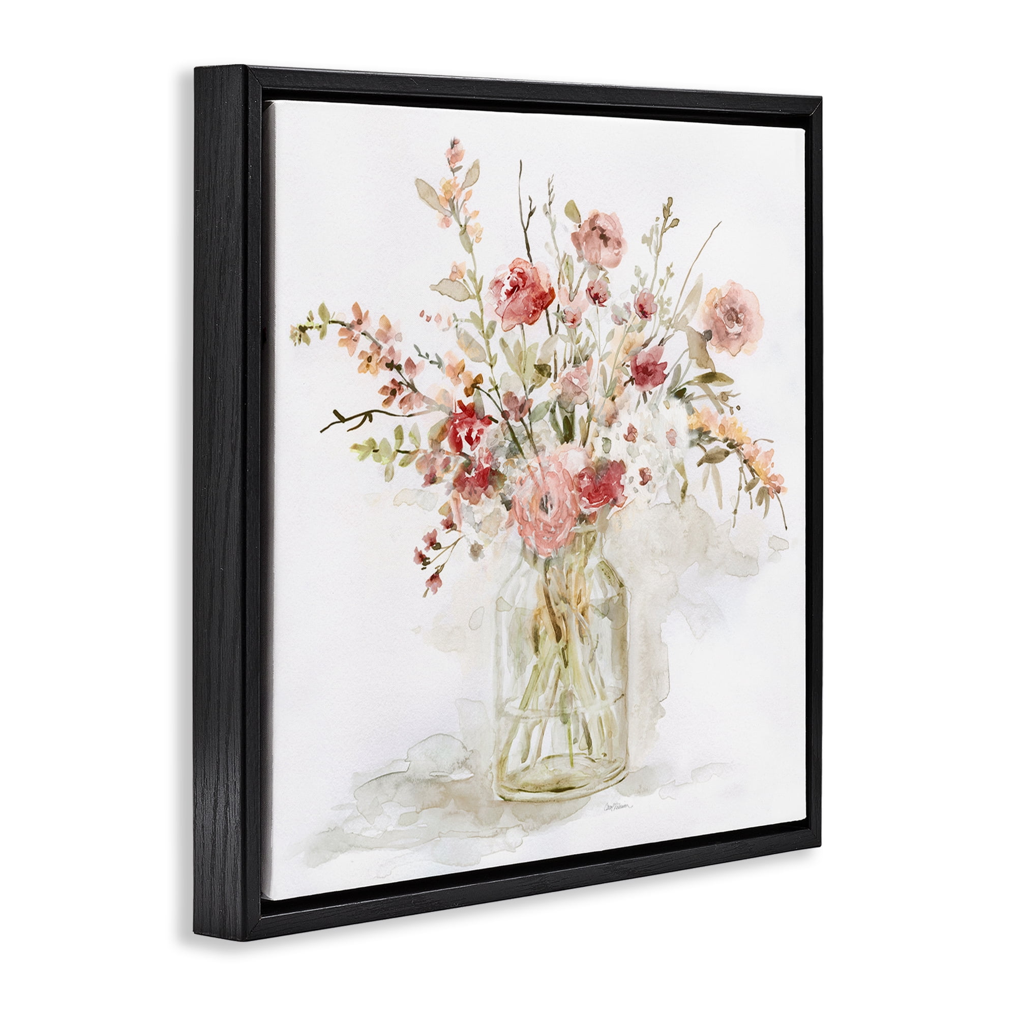 Stupell Industries Springtime Blooms in Glass Vase Black Framed Floater Canvas Wall Art, design by Carol Robinson