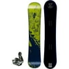 X-Games Mens Sidewall Snowboard 150cm with X-Games Nylon/Carbon Fiber Binding Men,Black with Green Bottom