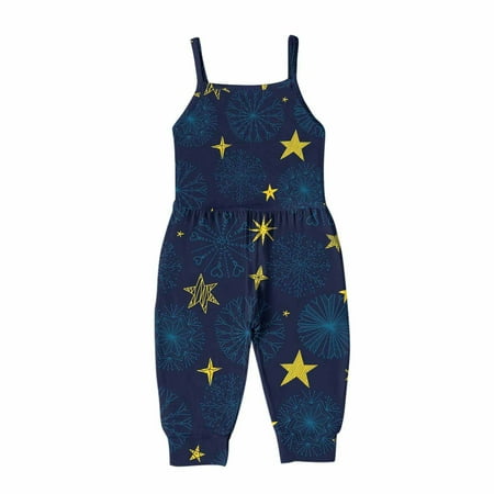 

Honeeladyy Children Toddler Baby Clothes Christmas Toddler Baby Girl Jumpsuits Cartoon Printing Strap Romper Pants With Pockets Navy Sales