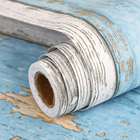 Arthome 17"X118" Gray Blue Peel and Stick Wood Wallpaper, Natural Wood Grain Contact Paper Self Adhesive Removable Waterproof Wood Look Wallpaper Vinyl Vintage Faux Wood Wall Paper for Old Furniture
