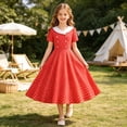 thumbnail image 2 of FYDUU Girls Vintage Dresses 1950S Polka Dot Dress Short Sleeve A-Line Swing Party Dress Kids Girl's Retro Casual Sundress 12-13 Years, 2 of 4