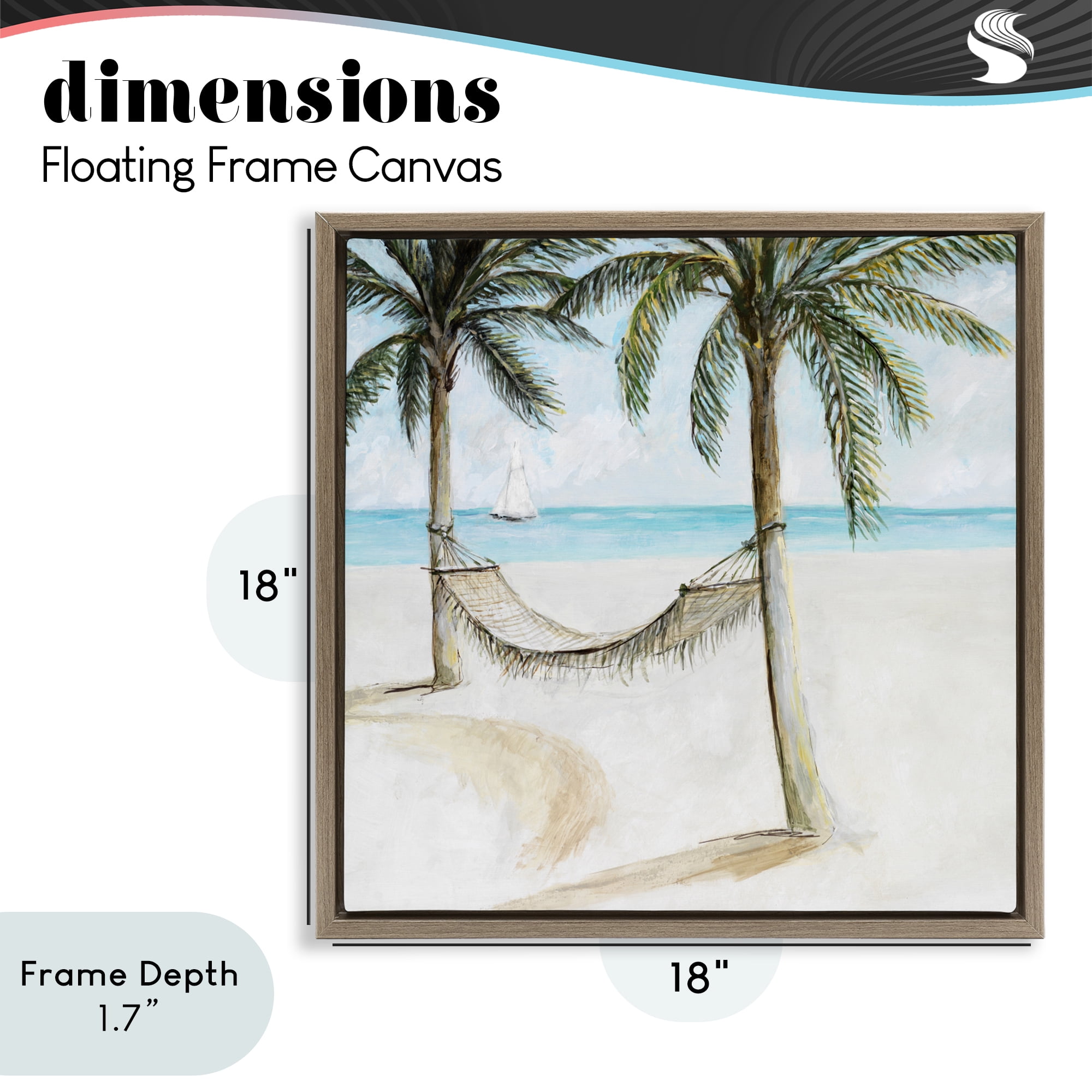 Stupell Industries Beach Hammock Coastal Scene Brown Framed Floater Canvas Wall Art, design by Lorenzo Collective