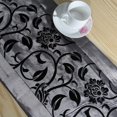 thumbnail image 4 of Caminos De Mesa Camino de Mesa Camino de mesa de damasco flocado con flores en relieve, color gris plateado, 4 of 6
