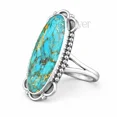 thumbnail image 2 of Blue Copper Turquoise 925 Sterling Silver Women Ring Long Oval Handmade Jewelry Size 8, 2 of 6