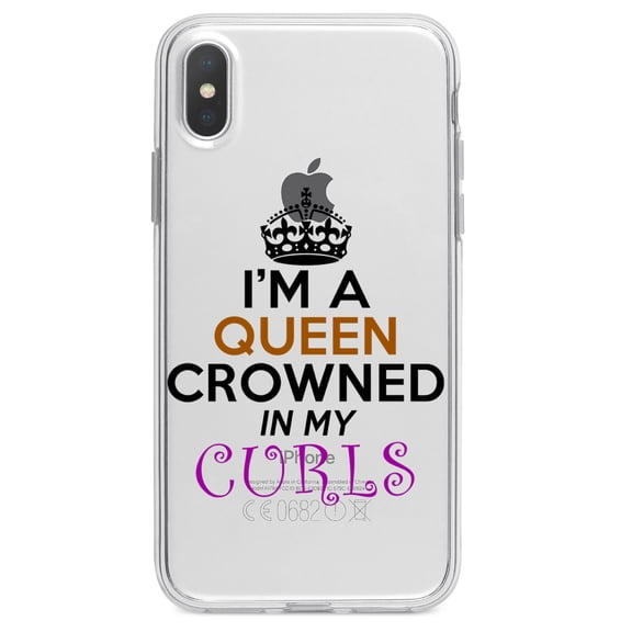 DistinctInk Clear Shockproof Hybrid Case for iPhone XR (6.1" Screen) - TPU Bumper Acrylic Back Tempered Glass Screen Protector - I'm a Queen Crowned in My Curls