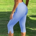 thumbnail image 7 of CHEEREAM Womens Capri Leggings Plaid Print Elastic Waisted Cropped Pants Skinny Split Hem Bottom, 7 of 7