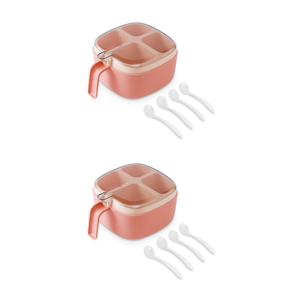 Billuyoard Caja de condimentos Tarro portátil de plástico con cucharas Pimienta Sal Especias Azúcar Olla Condimento Contenedor de Rosa 2piezas
