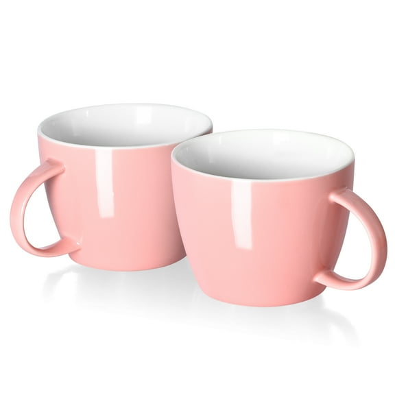fMSDD Extra Large Coffee Mugs, Ceramic Pink Coffee Mug Set of 2 Oversized 30 Ounce Breakfast Cup and Soup Bowl with Handle, Dishwasher and Microwave Safe, Big Oversized Tea Cup, Gift and Home Decor