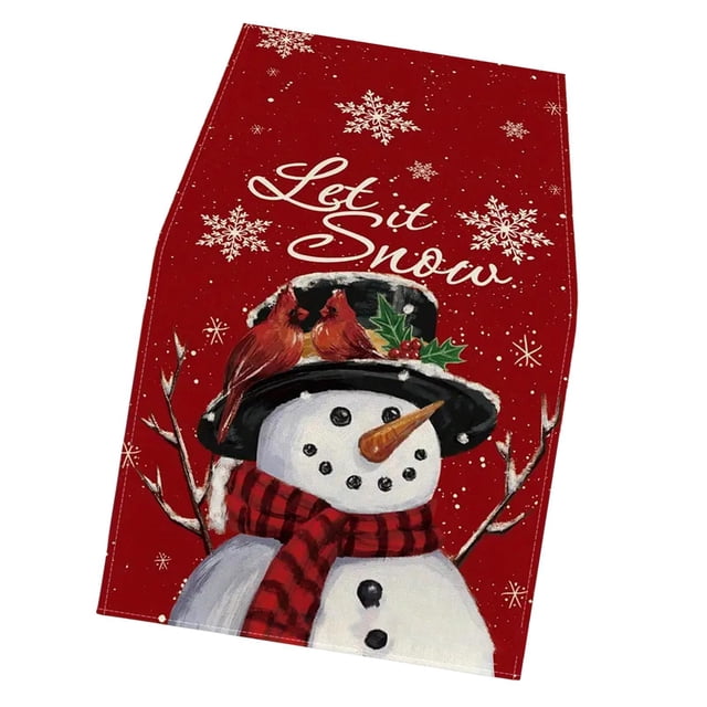 GROWTH TANK Christmas Table Runner Snowflakes Tablecloth for Tabletop Farmhouse Seasonal red