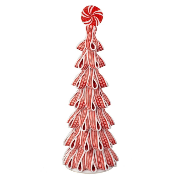Ribbon Peppermint Candy Christmas Tree Tabletop Decoration, Red and White, 13.5", by Holiday Time