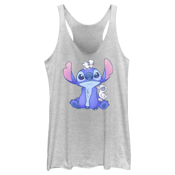 Women's Lilo & Stitch Hanging with Ducks Racerback Tank Top White Heather 2X Large