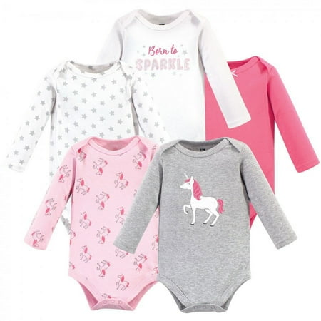 UPC: 0660168586718 | Hudson Baby Infant Girl Cotton Long-Sleeve Bodysuits 5pk  Pink Unicorn  0-3 Months