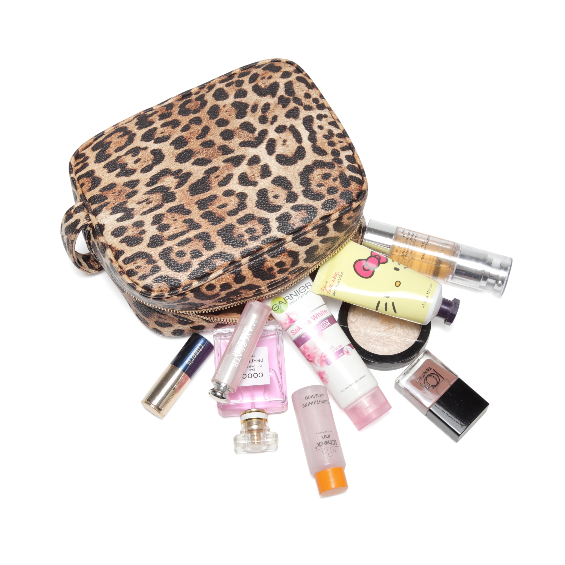 Daisy Rose Cosmetic Toiletry Bag PU Vegan Leather Travel Bag for Women - Leopard