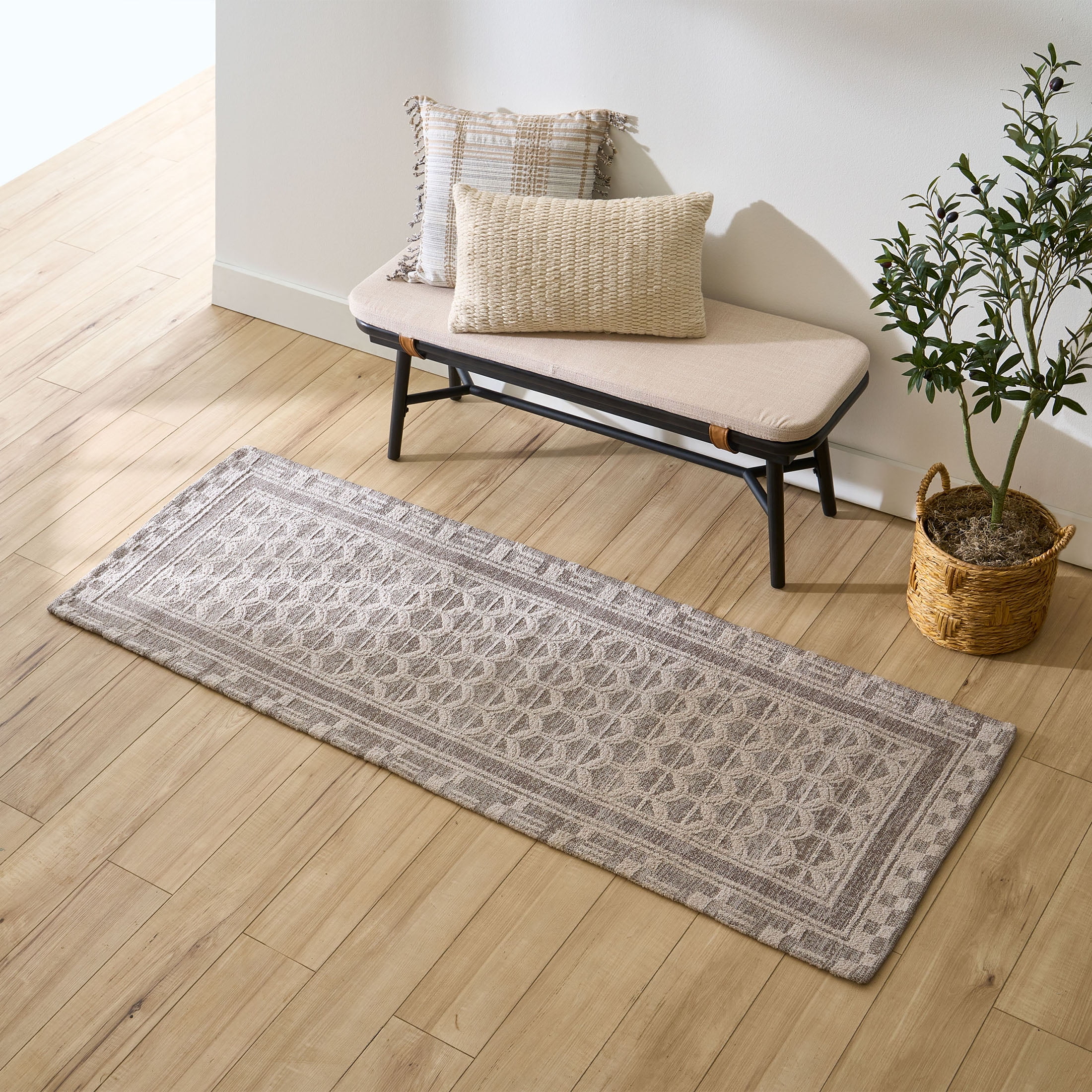 (2 pack) Better Homes & Gardens Gray Border Tight Geo Indoor 30" x 84" Runner Rug