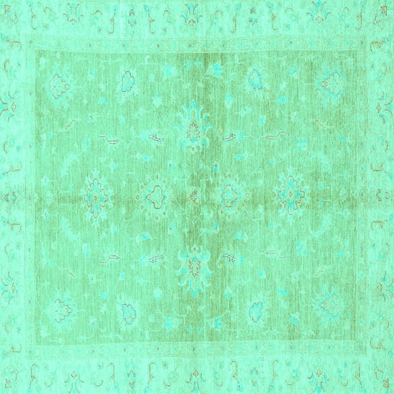 Ahgly Company Machine Washable Indoor Square Oriental Turquoise Blue Traditional Area Rugs, 5' Square