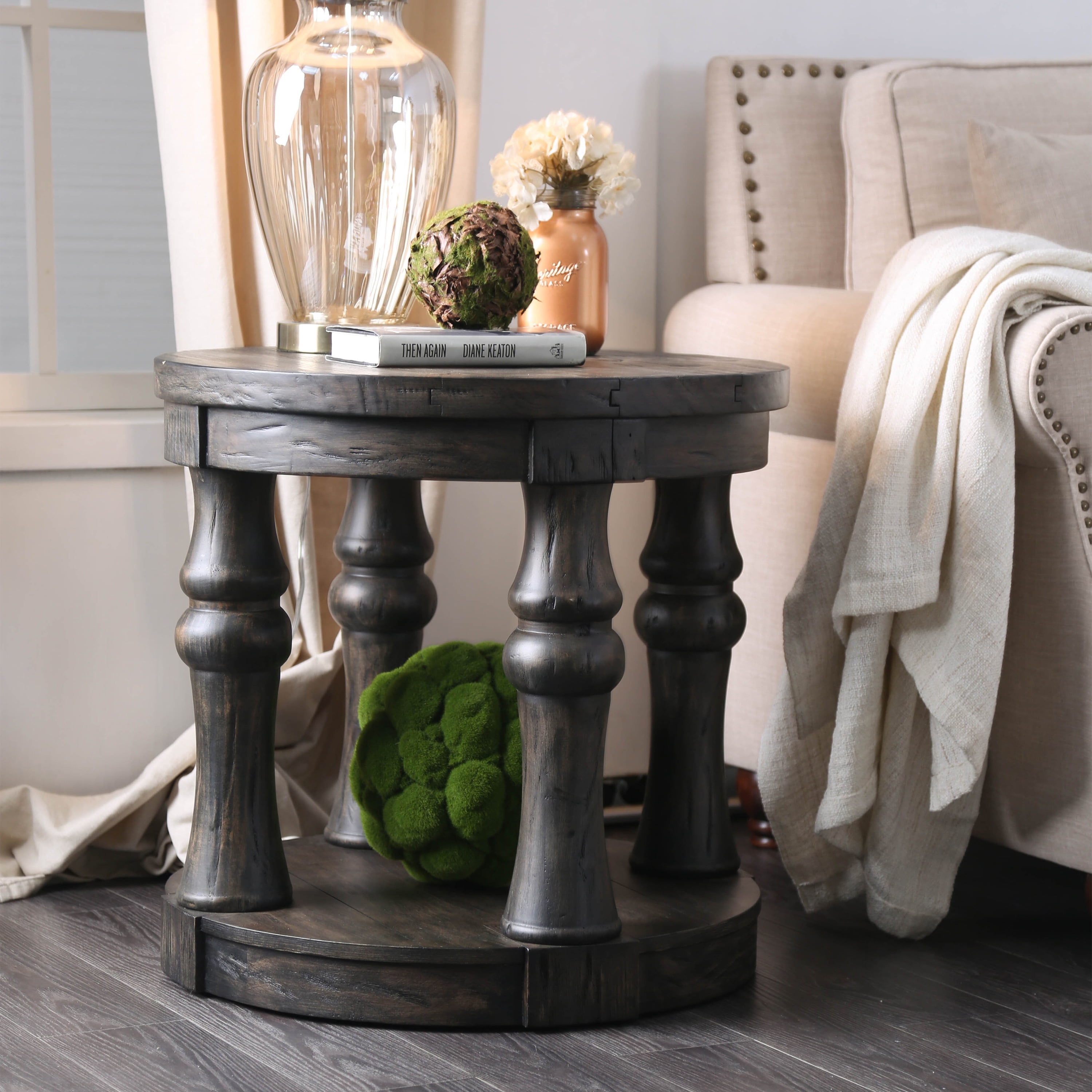 Furniture of America Tanenbaum Rustic Lower Shelf End Table, Antique