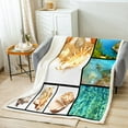 thumbnail image 2 of Hawaii Beach Decor Blanket Patchwork Starfish Throw Blanket for Women Adults Boys,Blue Ocean Fleece Blanket Conch Shell 90"x90" Blanket,Tropical Sand Coastal Creature Beach Room Decor, 2 of 6