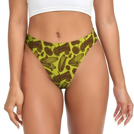 Rateoe Countryside Pumpkin Tractor Pattern Seamless Women Underwear Thongs No Show Ladies Thong No Line Breathable Comfortable Panties Undies for Women-X-Large