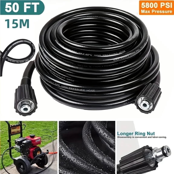 High Pressure Washer Hose 50FT M22 Brass Fitting Power Washer Hose Replacement Extension Tube for Car, Motorcycle, Driveway & Garden Cleaning, Pressure Washer Accessories