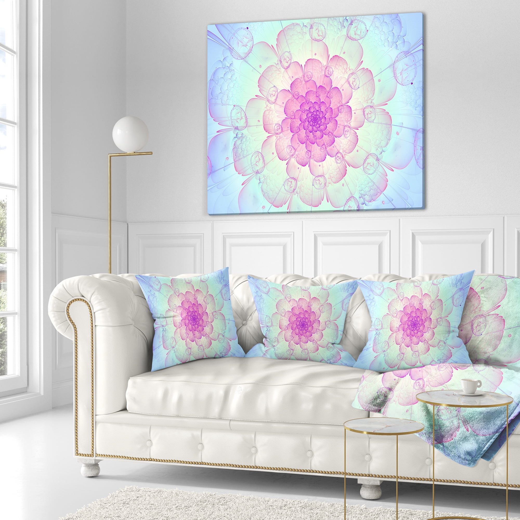 Designart Blue Fractal Flower with Soft Petals - Floral Throw Pillow - 18x18
