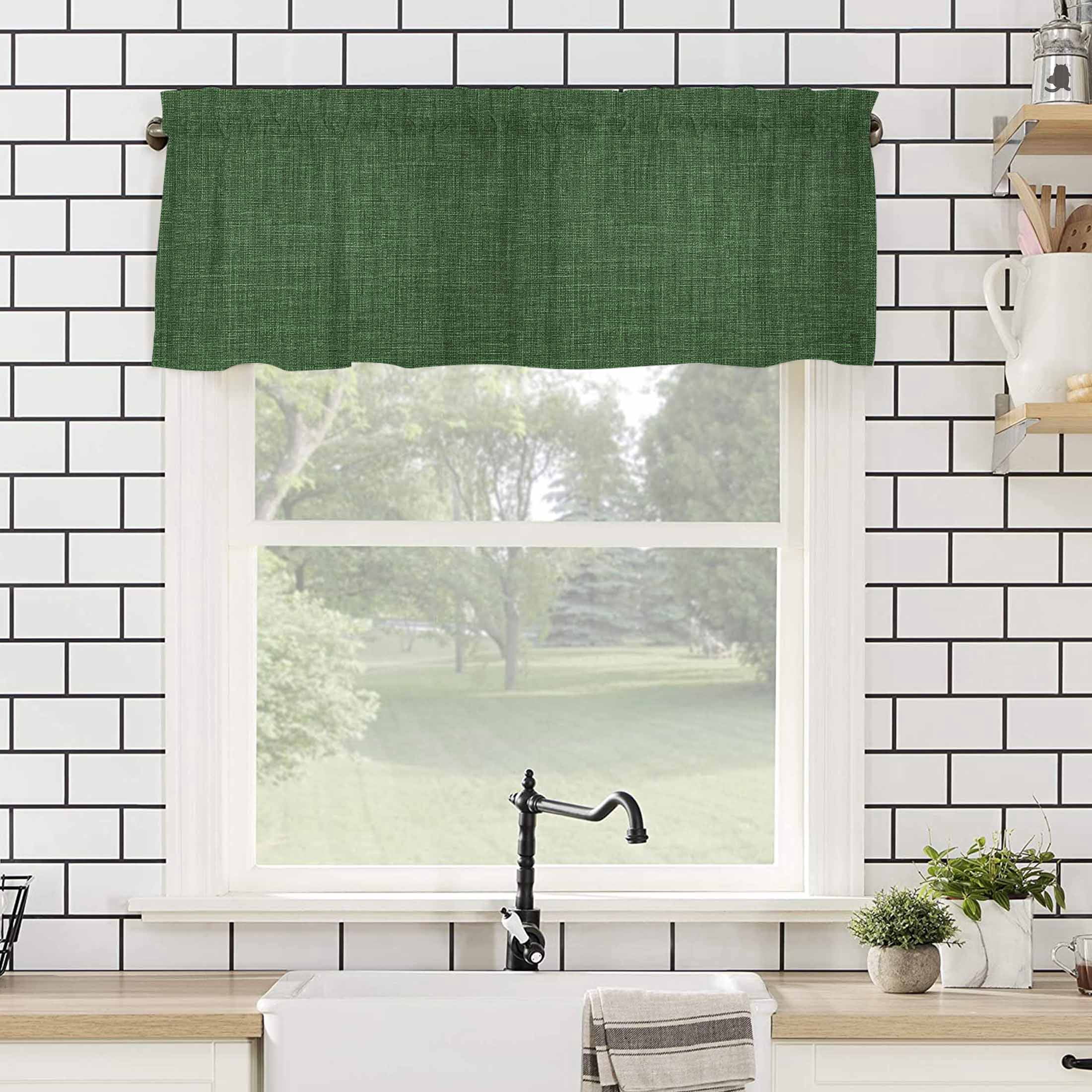 Vintage Dark Valances for Windows Green Linen Texture Farmhouse Rod Pocket Curtain Valance Window Treatment Short Curtains for Kitchen Living Room, 60"x18"