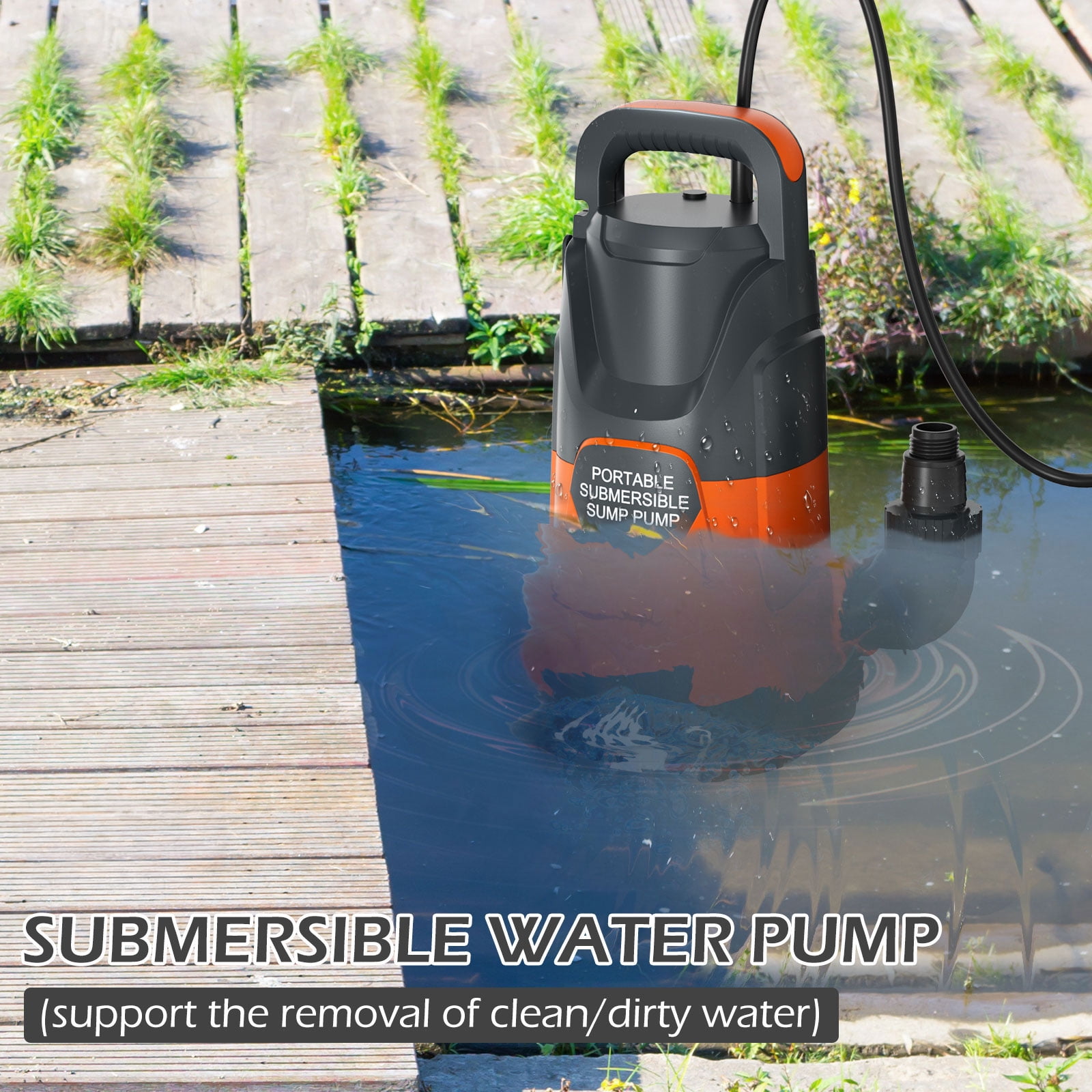 Sump Pump with Float Switch Submersible Water Pump Automatic 1.2HP 5000GPH Portable Dirty Clean Water Transfer Pump for Pool Draining Hot Tub Basement