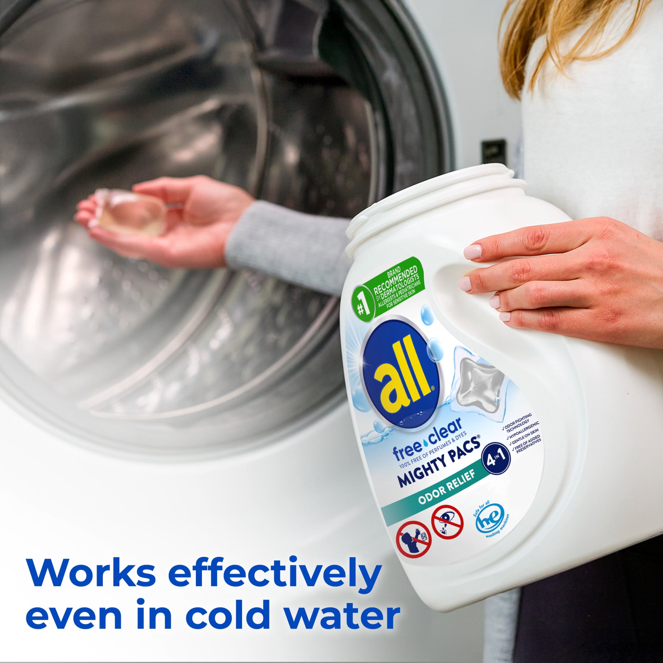 (2 pack) all free clear MIGHTY PACS Odor Relief Laundry Detergent Pacs for Sensitive Skin, 56 Count