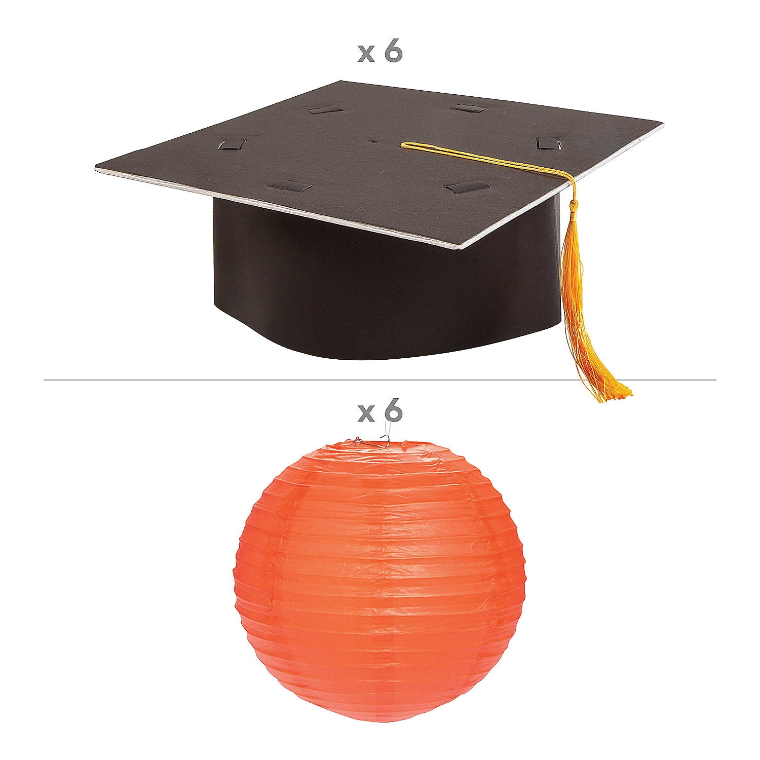 Hanging Paper Lantern with Graduation Cap Decorating Kit - 12 Pieces - Great For Graduation Celebration Parties (Orange)