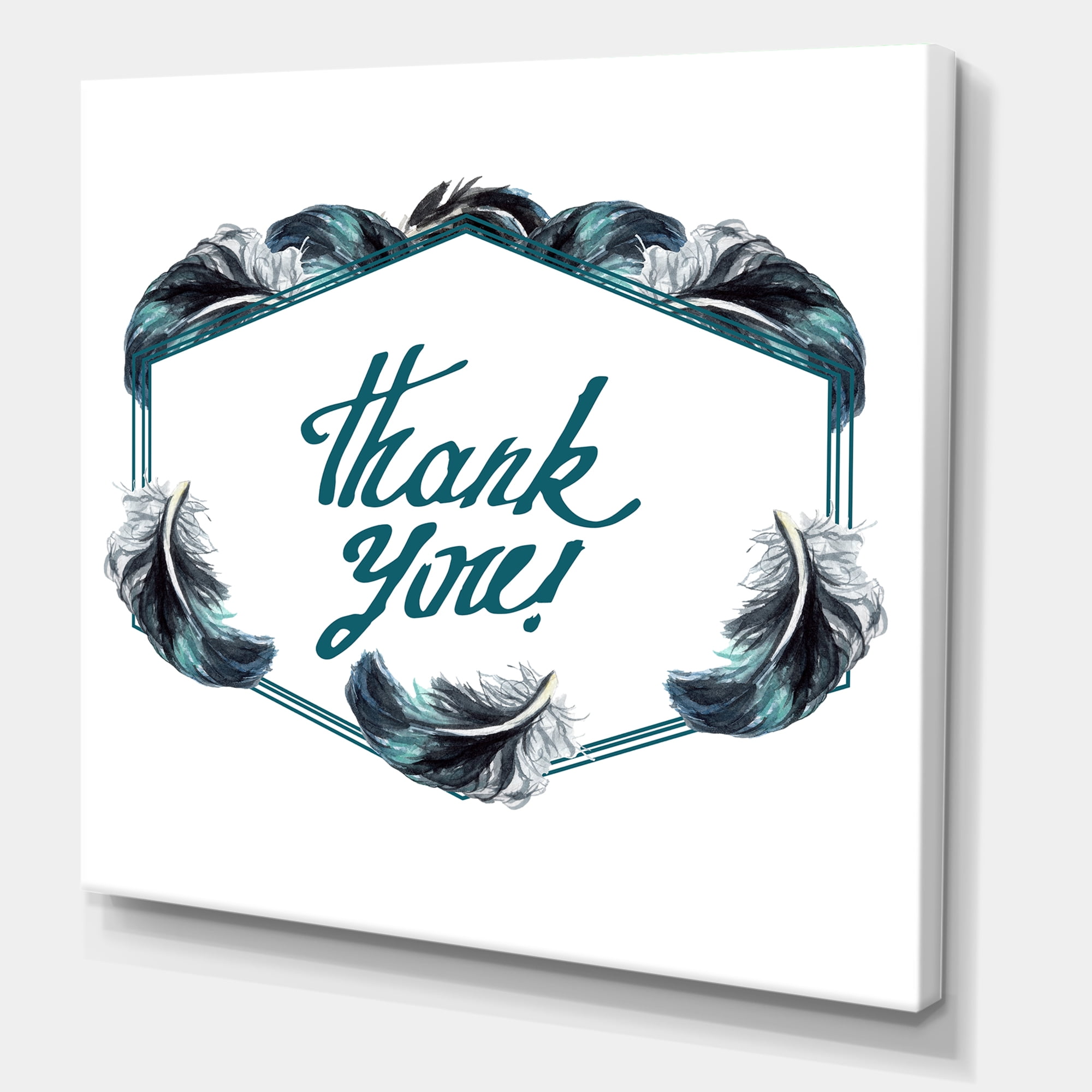 Designart ' Black Boho Art Feathers Thank You ' Bohemian & Eclectic Canvas Wall Art Print