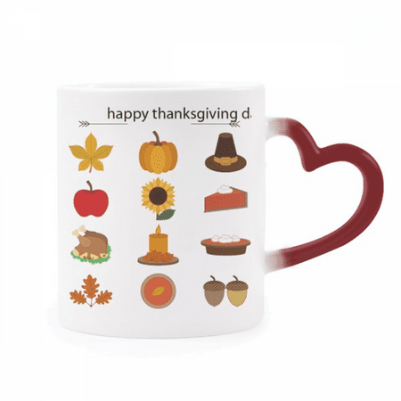 

Happy Thanksgiving Day Food Pattern Heat Sensitive Mug Red Color Changing Stoneware Cup