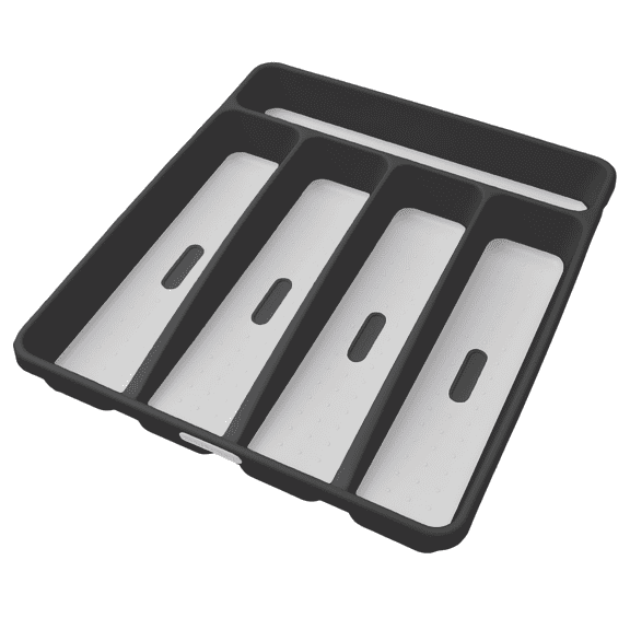madesmart Classic 5 Compartment Silverware Tray with Soft Grip Lining, Carbon